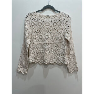 Ultra Pink Granny Square Crochet Open Knit Long Sleeve S Festival Cottage Boho